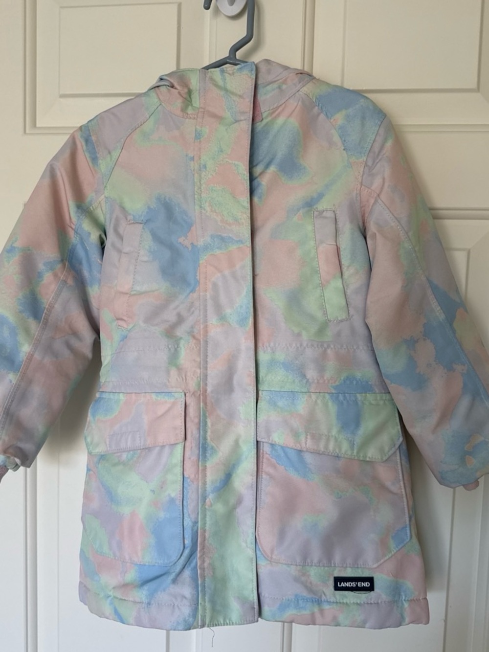 Lands' End Girls' Pastel Tie-Dye Hooded Raincoat - Pink, Blue, Green